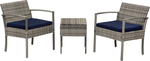 (Only for Pickup)3 Piece Rattan sofa set (Color: Blue)