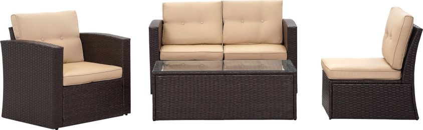 (Only for Pickup)Aluminum 5 Piece Rattan Sectional Seating Group (Color: Brown)