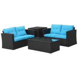 (Only for Pickup)Aluminum 6 Piece Rattan Sectional Seating Group (Color: Black)