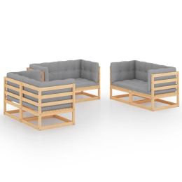 6 Piece Garden Lounge Set with Cushions Solid Pinewood (Color: Brown)