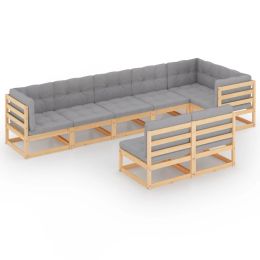 8 Piece Garden Lounge Set with Cushions Solid Pinewood (Color: Brown)