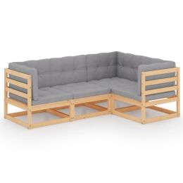 4 Piece Garden Lounge Set with Cushions Solid Pinewood (Color: Brown)