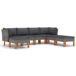 7 Piece Garden Lounge Set with Cushions Poly Rattan Gray (Color: Grey)