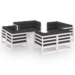 8 Piece Garden Lounge Set with Cushions Solid Pinewood (Color: White)
