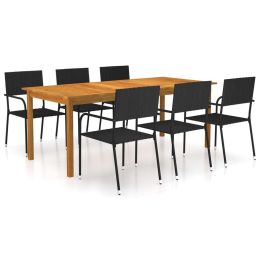 7 Piece Patio Dining Set Black (Color: Black)