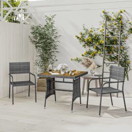 3 Piece Patio Dining Set Poly Rattan Gray (Color: Gray)