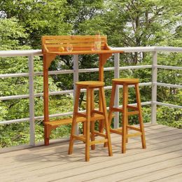 3 Piece Balcony Bar Set Solid Wood Acacia (Color: Brown)