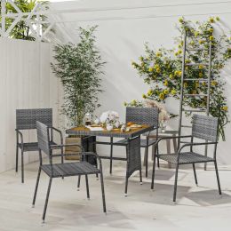 5 Piece Patio Dining Set Poly Rattan Gray (Color: Gray)