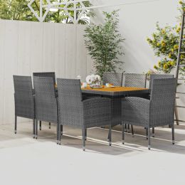 9 Piece Patio Dining Set Poly Rattan Gray (Color: Gray)