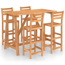 5 Piece Patio Bar Set Solid Acacia Wood (Color: Brown)