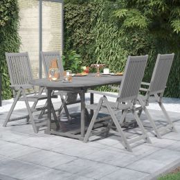 5 Piece Patio Dining Set Solid Wood Acacia (Color: Gray)