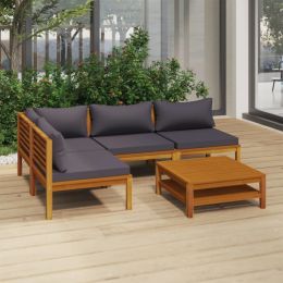 5 Piece Patio Lounge Set with Cushion Solid Acacia Wood (Color: Grey)